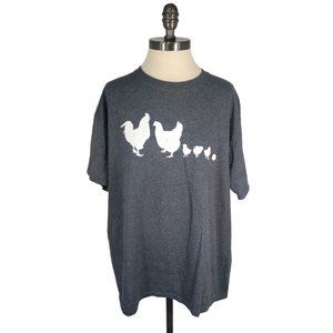 Size XL Dark Grey With White Silhouette Chicken Family T-Shirt